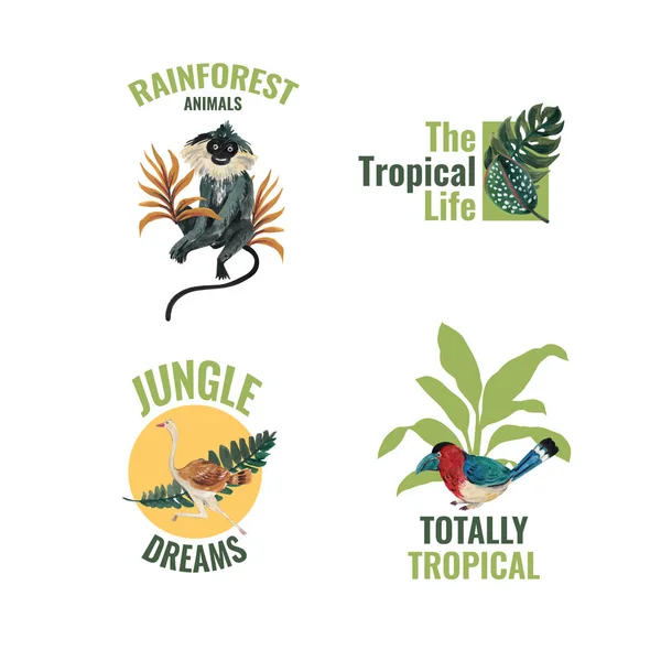 Logotypdesign Med Tropisk Modern Koncept För Branding Och Marknadsföring Akvarell — Stock vektor