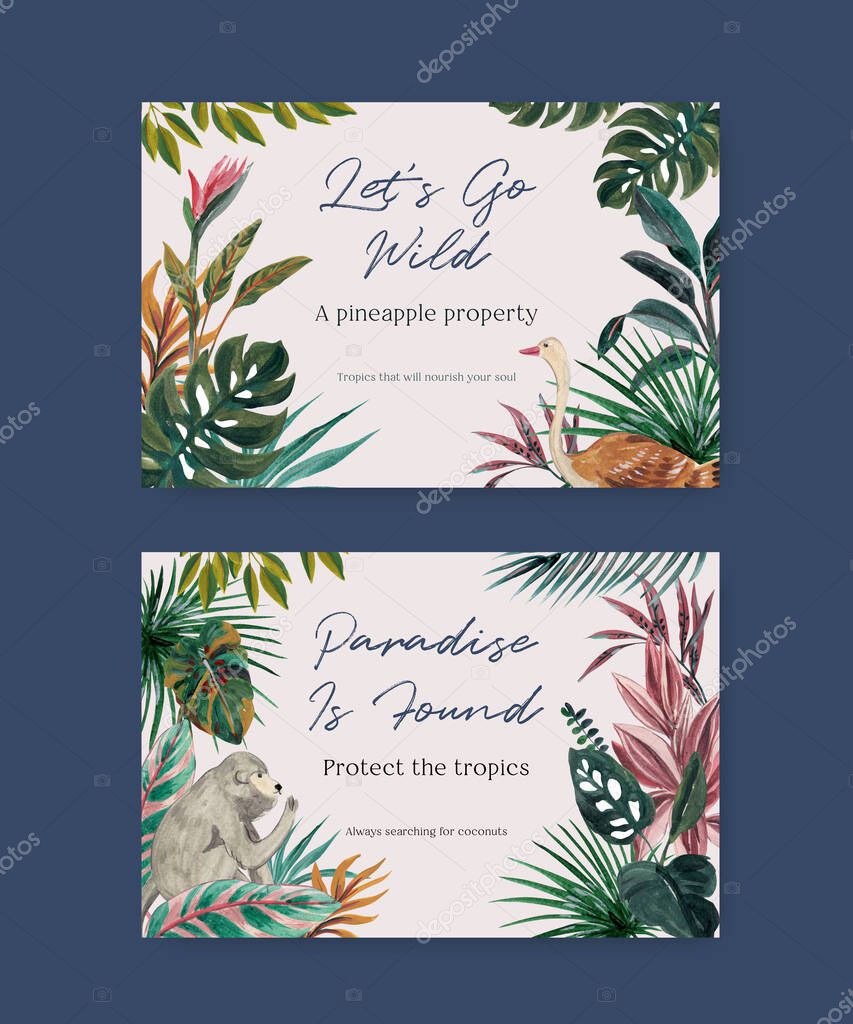 Facebook template with tropical contemporary concept design for social media and online marketing watercolor vector illustratio