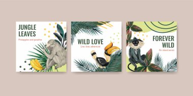 Suluboya vektör illüstrasyonunun pazarlanması için tropikal çağdaş konsept tasarımı ile reklam şablonu