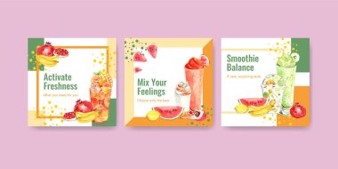 Pazarlama ve ticari suluboya vektör çizimi için meyve püresi konsepti tasarımı ile reklam şablonu