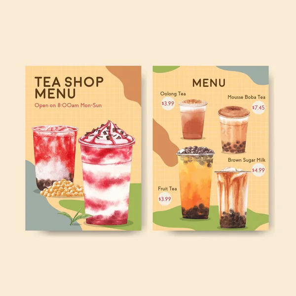 Menüvorlage Mit Bubble Milch Tea Konzeptdesign Für Restaurant Und Café — Stockvektor