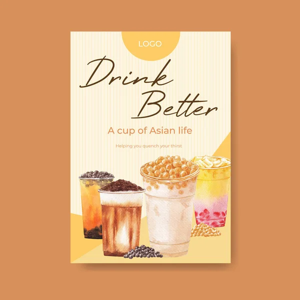 Πρότυπο Αφίσας Φούσκα Σχεδιασμό Έννοια Του Τσαγιού Γάλα Για Διαφήμιση — Διανυσματικό Αρχείο