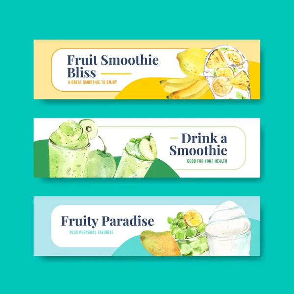Plantilla Banner Con Frutas Smoothies Concepto Diseño Para Publicidad Comercialización — Vector de stock