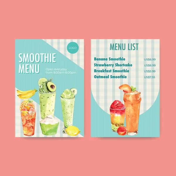 Plantilla Menú Con Frutas Smoothies Concepto Diseño Para Bistro Restaurante — Vector de stock