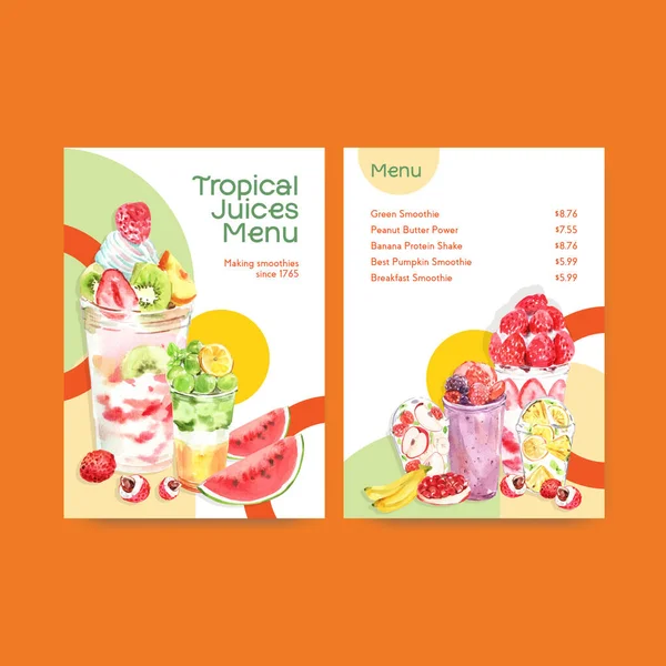 Menu Template Met Fruit Smoothies Concept Ontwerp Voor Bistro Restaurant — Stockvector