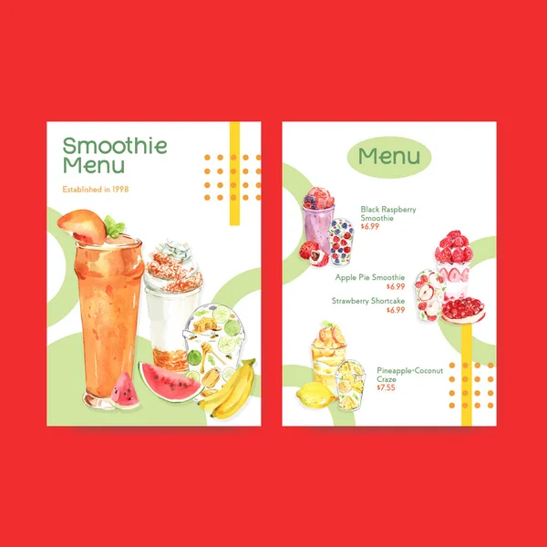 Plantilla Menú Con Frutas Smoothies Concepto Diseño Para Bistro Restaurante — Archivo Imágenes Vectoriales