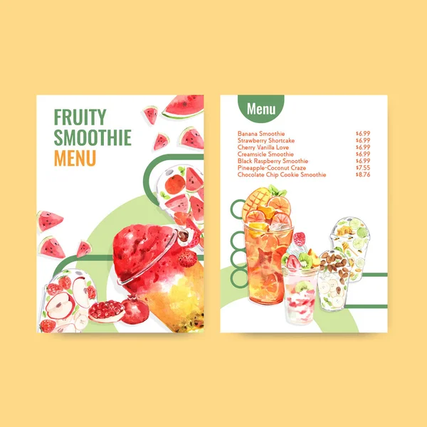 Menüvorlage Mit Frucht Smoothies Konzeptdesign Für Bistro Und Restaurant Aquarellvektorillustratio — Stockvektor