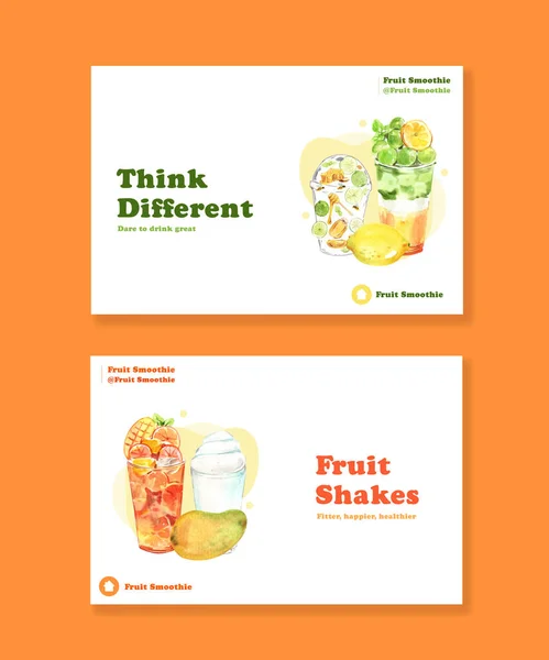 Facebook Template Fruits Smoothies Concept Design Social Media Community Watercolor — Διανυσματικό Αρχείο