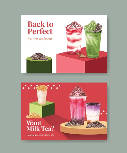 Facebook template with bubble milk tea concept design for social media and online marketing watercolor vector illustratio — Stock Illustration Facebook Template Bubble Milk Tea Concept Design Social Media Online Stock Illustration