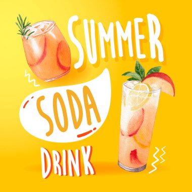 Suluboya vektör illüstrasyonunu pazarlamak için soda tasarımı ile reklam şablonu