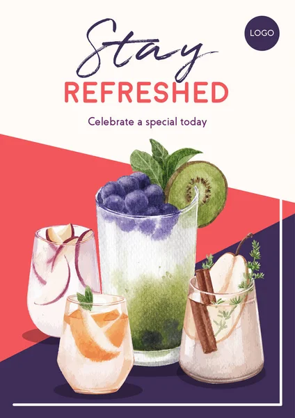 Πρότυπο Αφίσας Σόδα Σχεδιασμό Ποτό Για Διαφήμιση Εικονογράφηση Φορέα Ακουαρέλα — Διανυσματικό Αρχείο