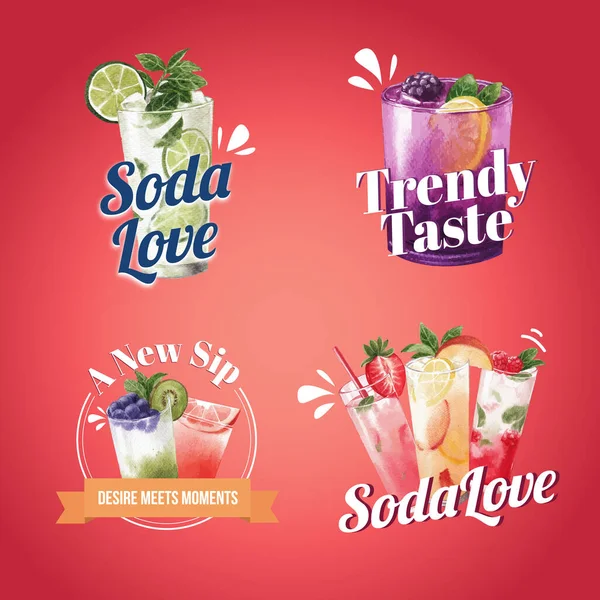Soda Bebida Logotipo Design Aquarela Vetor Ilustração —  Vetores de Stock