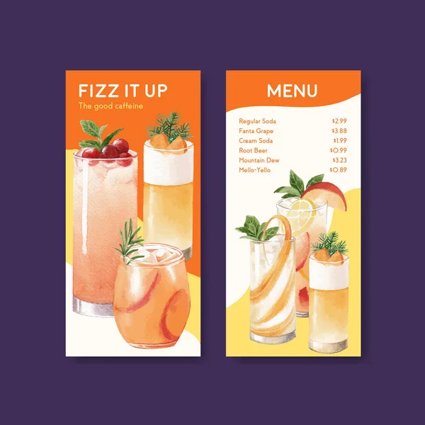 Soda Drank Menu Folder Brochure Aquarel Vector Illustratie — Stockvector