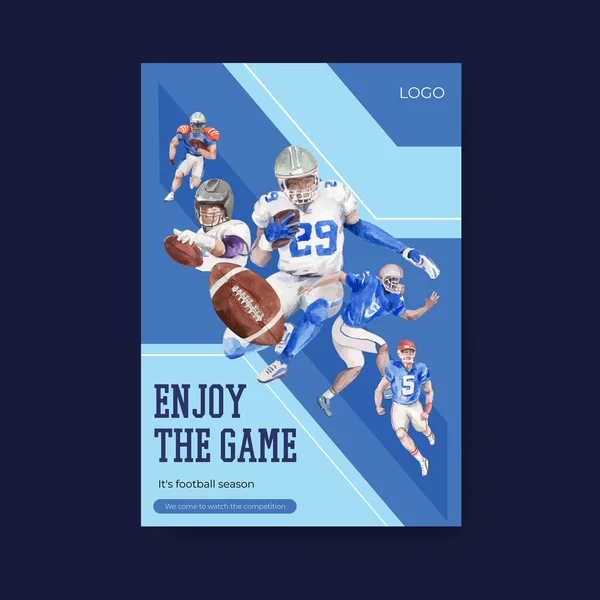 Poster Template Super Bowl Sport Concept Design Brochure Advertise Watercolor — Stock Vector