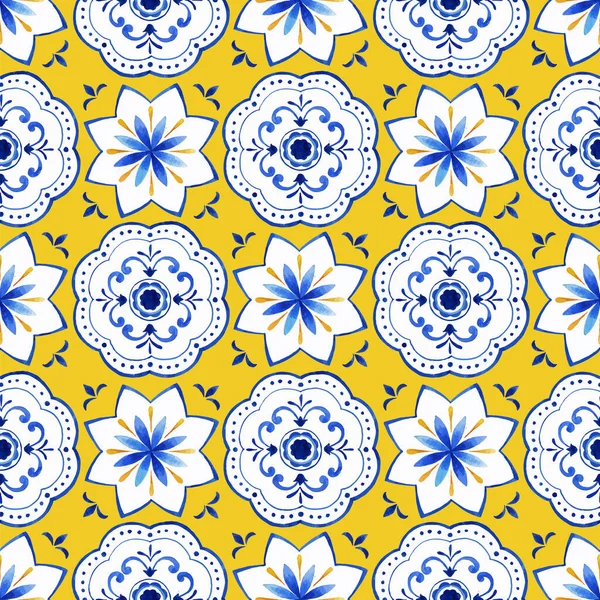 Padrão Sem Costura Com Azulejo Italiano Design Aquarela Vector Illustratio — Vetor de Stock