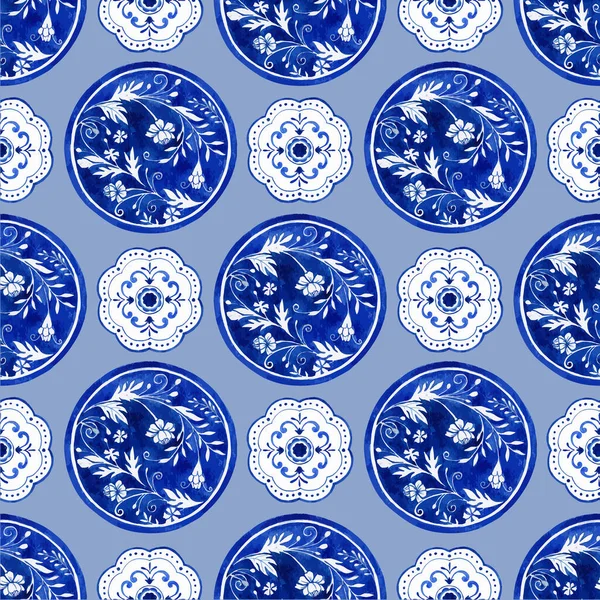 Patrón Sin Costura Con Diseño Azulejos Italianos Acuarela Vector Ilustración — Archivo Imágenes Vectoriales