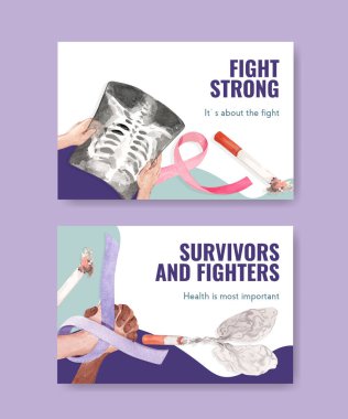 Sosyal medya ve online pazarlama suluboya vektör çizimi için dünya kanser günü konsepti tasarımı ile Facebook şablonu