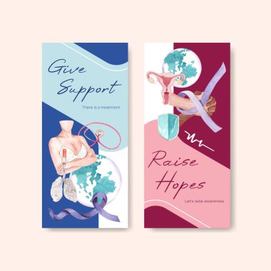 Broşür ve broşür ve bildiri suluboya vektör ilüstrasyonu için dünya kanser günü konsepti tasarımlı el ilanı şablonu