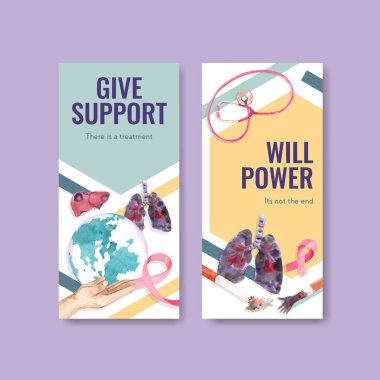 Broşür ve broşür ve bildiri suluboya vektör ilüstrasyonu için dünya kanser günü konsepti tasarımlı el ilanı şablonu