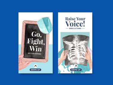 Sosyal medya ve dijital pazarlama suluboya vektör çizimi için dünya kanser günü konsept tasarımı ile Instagram şablonu