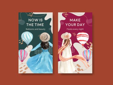 Online pazarlama ve sosyal medya suluboya vektör çizimi için balon fiesta konsepti tasarımı ile Instagram şablonu