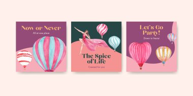 Pazarlama ve iş suluboya vektör çizimi için balon fiesta konsepti tasarımı ile reklam şablonu