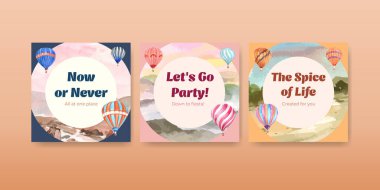 Pazarlama ve iş suluboya vektör çizimi için balon fiesta konsepti tasarımı ile reklam şablonu