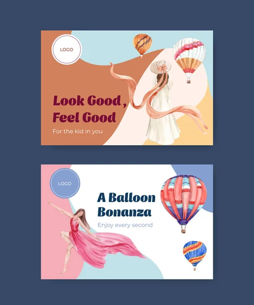 带有气球嘉年华概念设计的脸书模板 用于数字营销和社交媒体水彩画 — 图库矢量图片