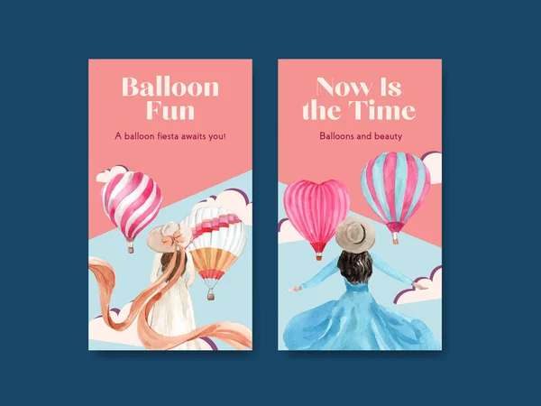 带有气球节庆概念设计的Instagram模板 用于在线营销和社交媒体水彩画 — 图库矢量图片