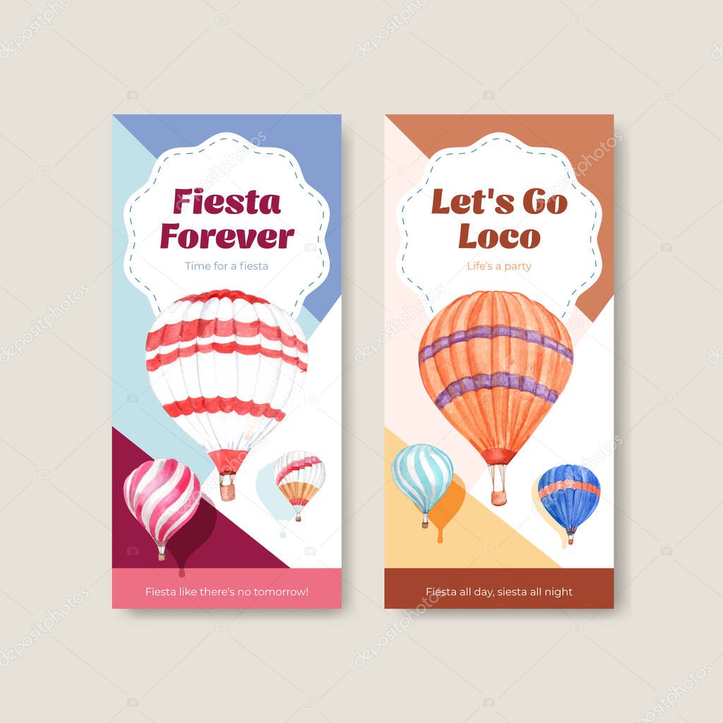 Flyer template with balloon fiesta concept design for brochure and leaflet watercolor vector illustratio