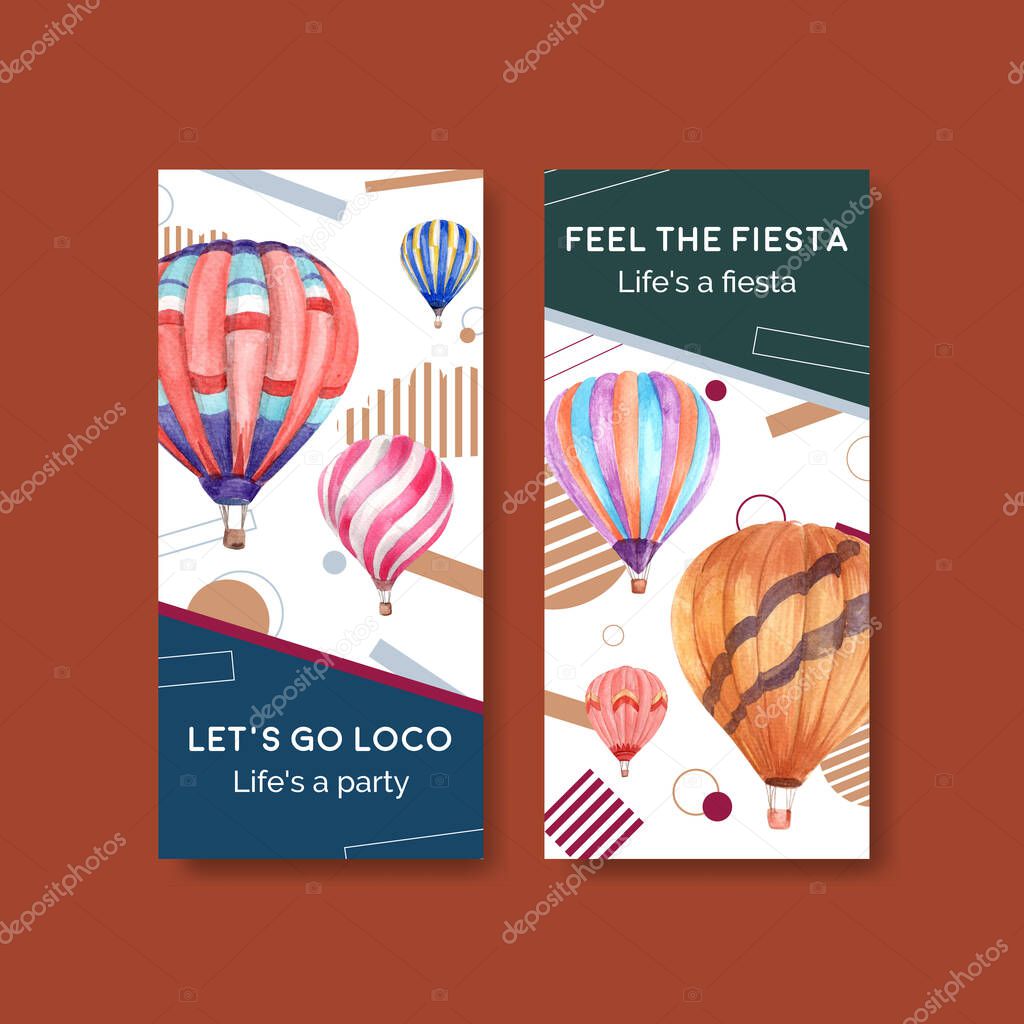 Flyer template with balloon fiesta concept design for brochure and leaflet watercolor vector illustratio