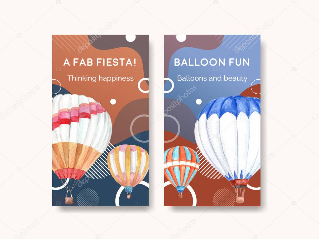 Instagram template with balloon fiesta concept design for online marketing and social media watercolor vector illustratio