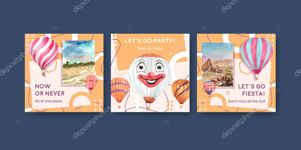 Advertise template with balloon fiesta concept design for marketing and business watercolor vector illustratio