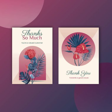 Teşekkürler kart içinde pampas çiçekli suluboya vektör çizimi