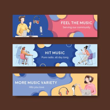 Reklam ve pazarlama suluboya vektör illüstrasyonu için dünya radyo günü konsepti tasarımı banner şablonu