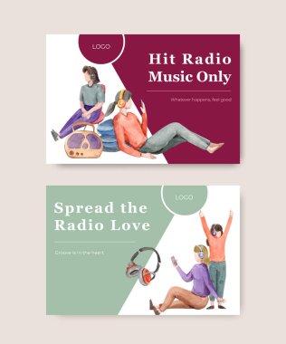 Sosyal medya ve topluluk suluboya vektör çizimi için dünya radyo günü konsepti tasarımı ile Facebook şablonu