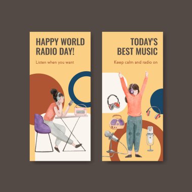 Broşür ve broşür ve broşür için dünya radyo günü konsepti tasarımlı el ilanı şablonu