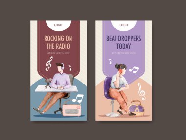 Sosyal medya ve dijital pazarlama suluboya vektör çizimi için dünya radyo günü konsept tasarımı ile Instagram şablonu