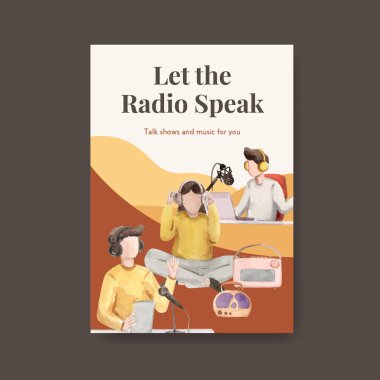 Reklam ve iş dünyası suluboya vektör çizimi için dünya radyo günü konsepti tasarımlı poster şablonu