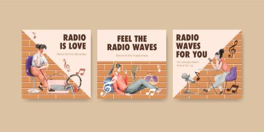 Pazarlama ve iş dünyası suluboya vektör çizimi için dünya radyo günü konsept tasarımı ile reklam şablonu