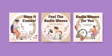 Pazarlama ve iş dünyası suluboya vektör çizimi için dünya radyo günü konsept tasarımı ile reklam şablonu