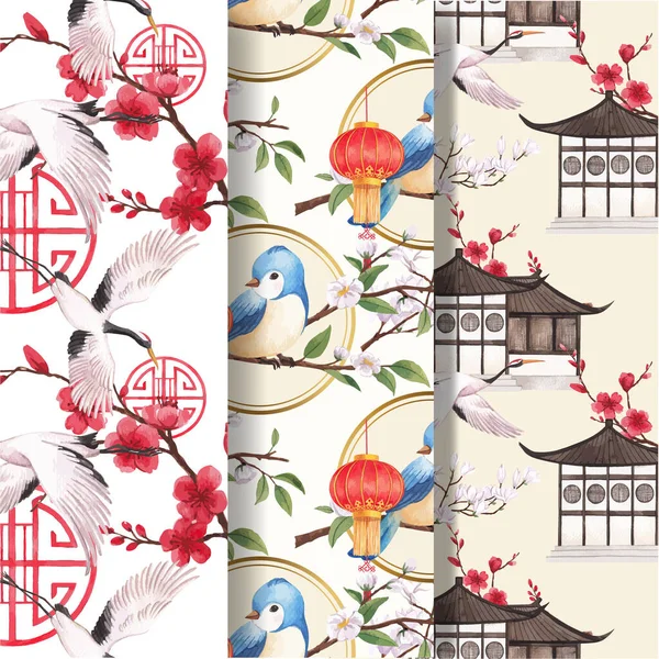 Mutlu Çin Yeni Yılı Konsept Tasarımı Suluboya Vektör Çizimi Ile — Stok Vektör