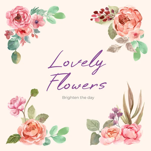 花束与爱情绽放的概念设计水彩画 — 图库矢量图片