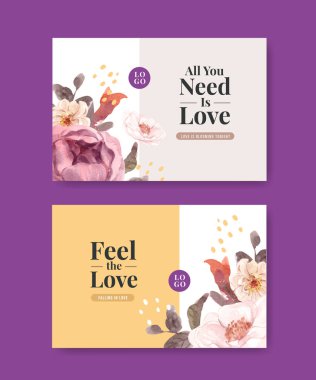 Facebook şablonu sosyal medya ve çevrimiçi topluluk suluboya vektör çizimi için aşk filizlenen konsept tasarımı