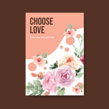 Reklam ve pazarlama suluboya vektör illüstrasyonu için aşk açan konsept tasarımlı poster şablonu