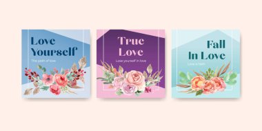 İş ve pazarlama suluboya vektör çizimi için aşk açan konsept tasarımı ile reklam şablonu