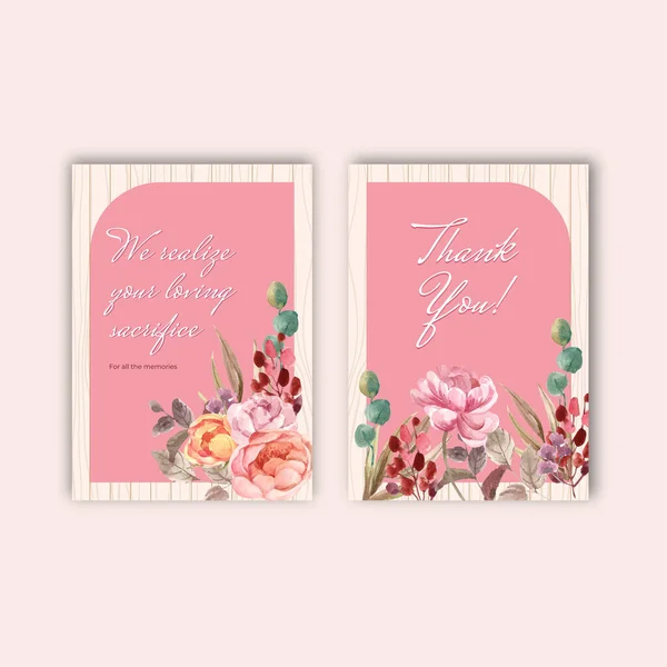 愛の開花コンセプトデザインのカードテンプレートありがとう水彩ベクトルイラスト比率 — ストックベクタ