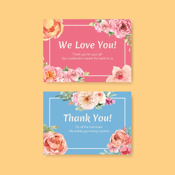 Gracias Plantilla Tarjeta Con Amor Florecimiento Concepto Diseño Acuarela Vector — Vector de stock