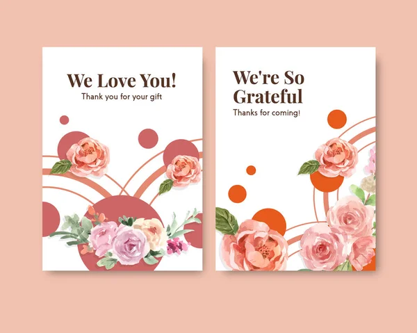 愛の開花コンセプトデザインのカードテンプレートありがとう水彩ベクトルイラスト比率 — ストックベクタ