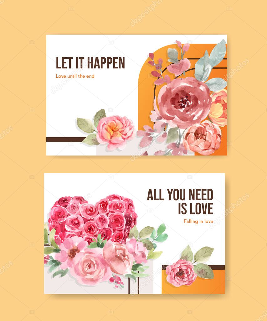 Facebook template with love blooming concept design for social media and online community watercolor vector illustratio
